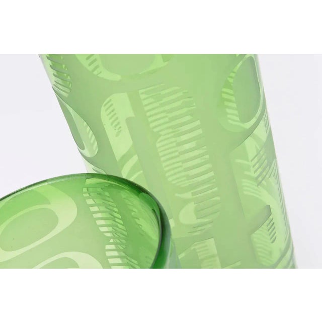 Vintage Frosted and Etched Numbered Light Green Glass Vases Graduated Sizes Set of 3 For Sale - Image 9 of 11