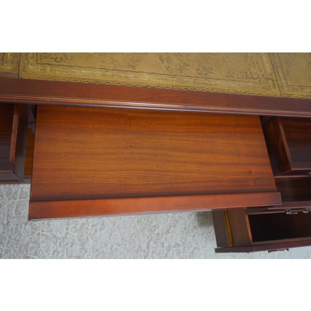 Wood English Leather Top 3 Part Executive Partners Desk For Sale - Image 7 of 18