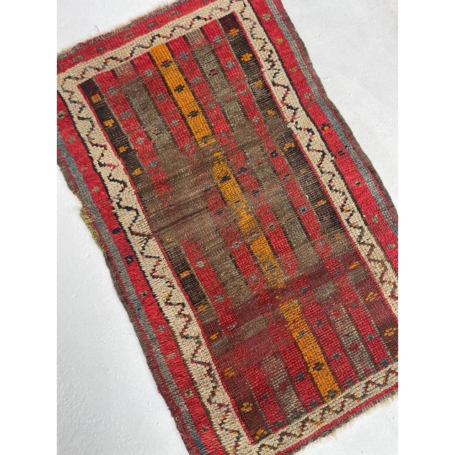 Persian Pure Wool Striped Caucasian Antique Rug Mat 1.9 x 2.9 For Sale - Image 3 of 8