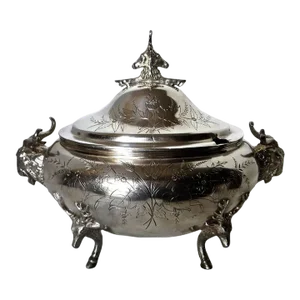 Silver Plated Covered Tureen With Deer and Ram Motif, Circa 1885, Meriden