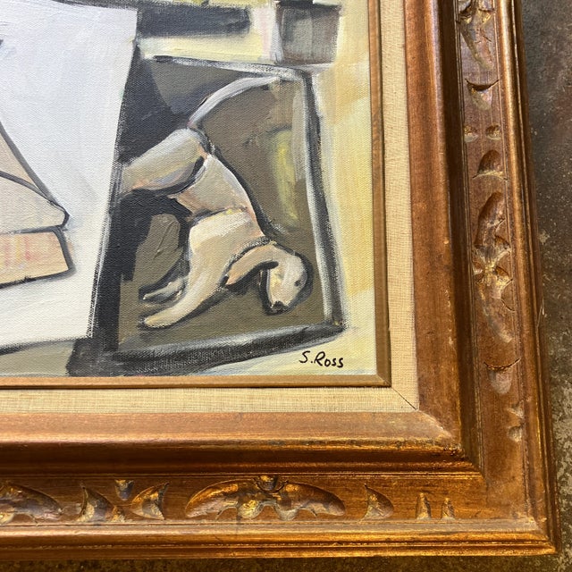 Original 20 x 24 painting on stretched canvas signed bottom right Overall size with vintage carved wood frame with aged...