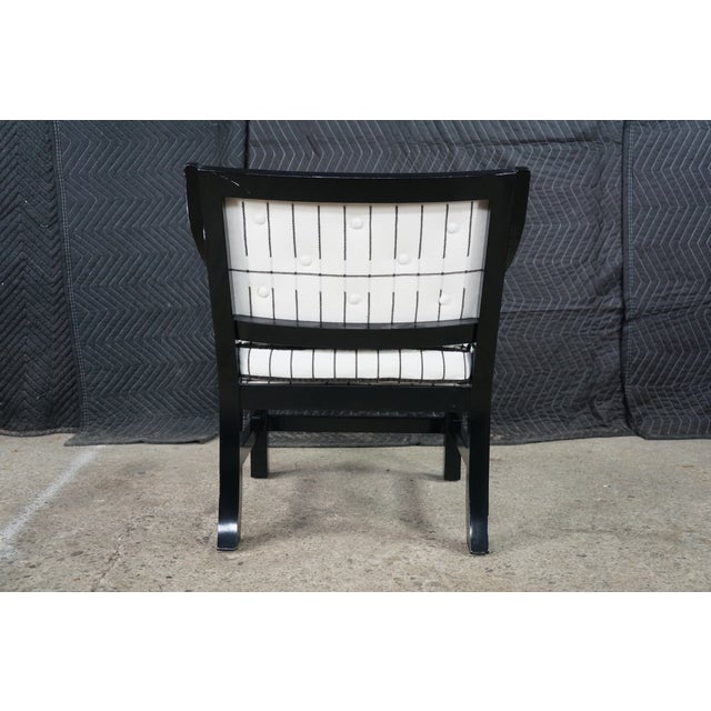 Mid Century Diminutive Black Lacquer Tufted & Striped Chinoiserie Arm Chair For Sale - Image 17 of 18