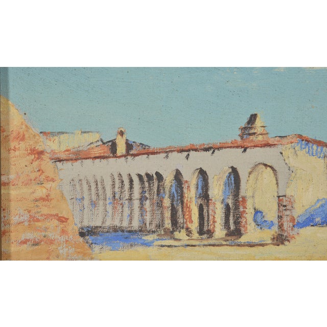 American California Mission Plein Air Oil on Board Period Arts & Crafts Frame. Illegibly Signed Lower Right Center For Sale - Image 3 of 8