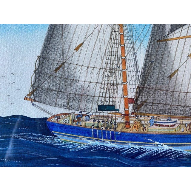 Gilbert Pajot, Marine Scene, Gouache, Framed For Sale - Image 10 of 13