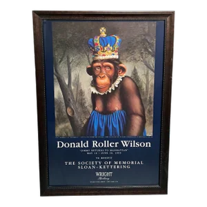 1995 Donald Roller Wilson Wright Gallery Exhibition Poster Smoking Monkey Framed
