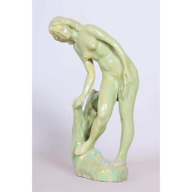Vintage Art Deco Statue in Glazed Ceramic, 1940s For Sale - Image 3 of 11