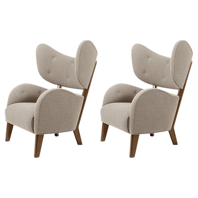 Set of Dark Beige Sahco Zero Smoked Oak My Own Chair Lounge Chairs by Lassen For Sale