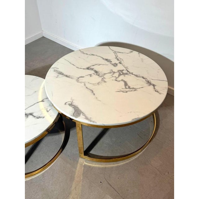 Round Marble Look Coffee Tables, Set of 2 For Sale - Image 3 of 5