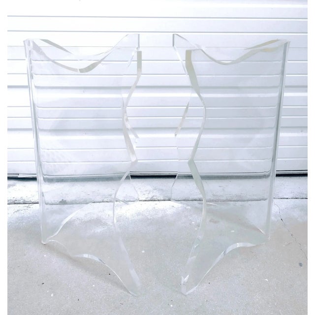 Vintage Large Wavy Cut Charles Hollis Jones Style Mid Century Modern Iceberg Massive Lucite Dining Table Bases- a Pair For Sale - Image 10 of 10