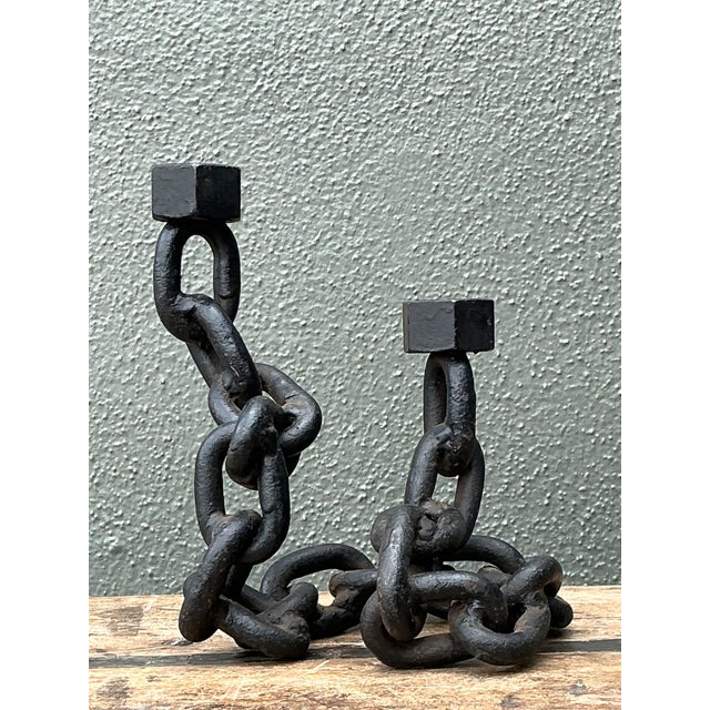 This compelling vintage candle holder is a quintessential example of Brutalist industrial design, masterfully crafted from...