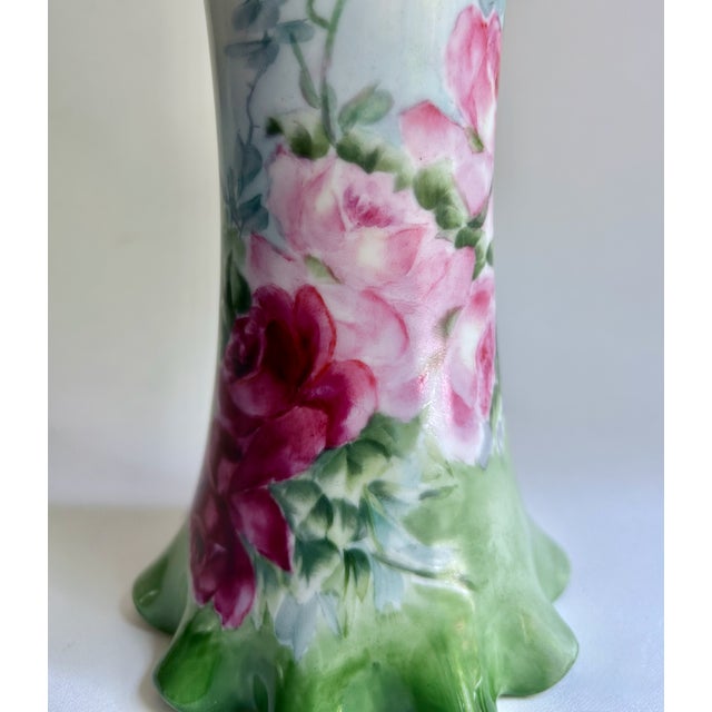 Circa 1900 Leonard Austria Roses Fluted Porcelain Vase For Sale - Image 9 of 17