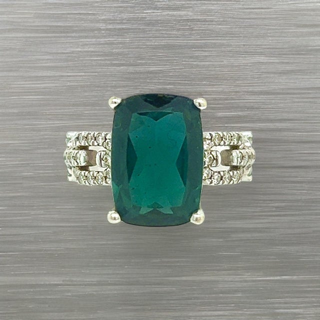 Metal Natural Tourmaline Diamond Ring 6 14k W Gold 5 TCW Certified For Sale - Image 7 of 12