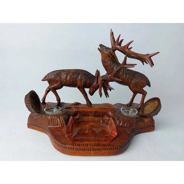 Black Forest Inkwell with Fighting Stags, 1970s For Sale - Image 4 of 5
