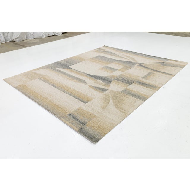 Modern Abstract Gridded Hand-Loomed Rug in Gray and Sand 8x10 For Sale - Image 9 of 10