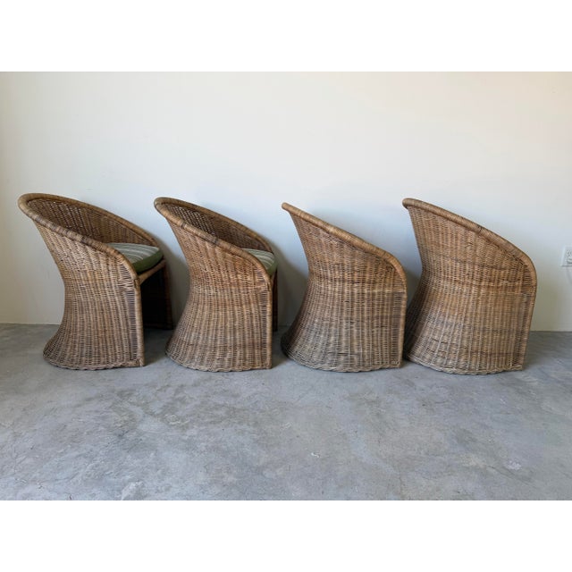 Mid-Century Modern 1970’s Vintage Coastal Organic Woven Wicker Barrel Back Dining Chairs – Set of 4 For Sale - Image 3 of 12