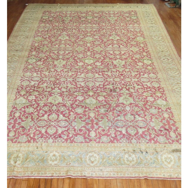 Raspberry Icy Blue Oversize Persian Tabriz Rug, Early 20th Century - 10' x 17' For Sale - Image 14 of 18