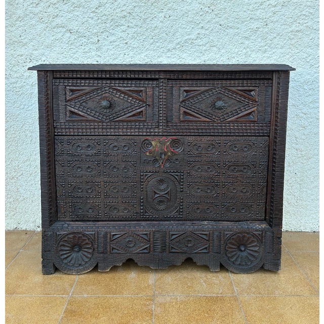 Late 19th Century Spanish Renaissance Carved Cabinet with Drop-Front Door and Two Drawers, 1880s For Sale - Image 5 of 18