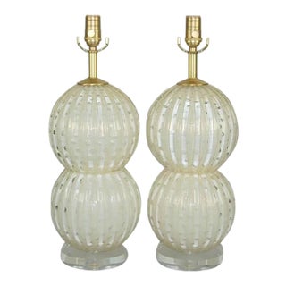 Murano Glass Sphere Lamps White Gold For Sale