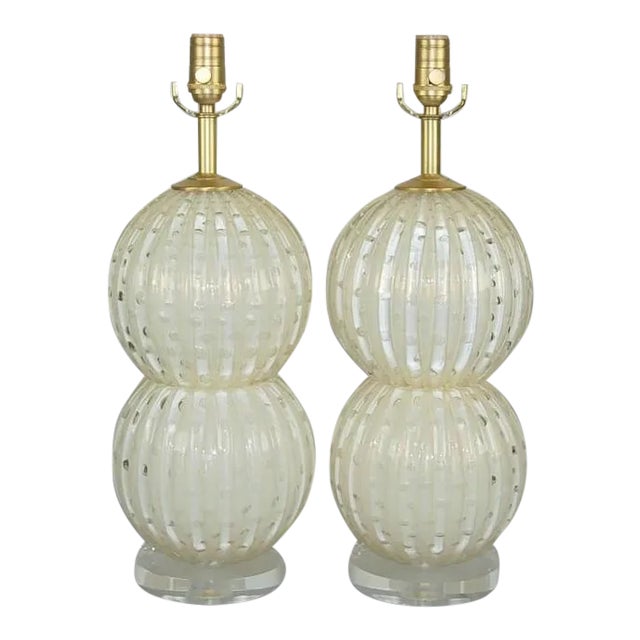 Murano Glass Sphere Lamps White Gold For Sale