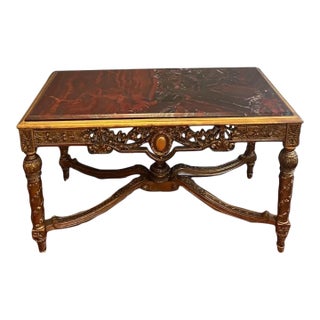 1990s Vintage Rococo Italian Ornate Bronze Wood Granite Console Accent Table For Sale