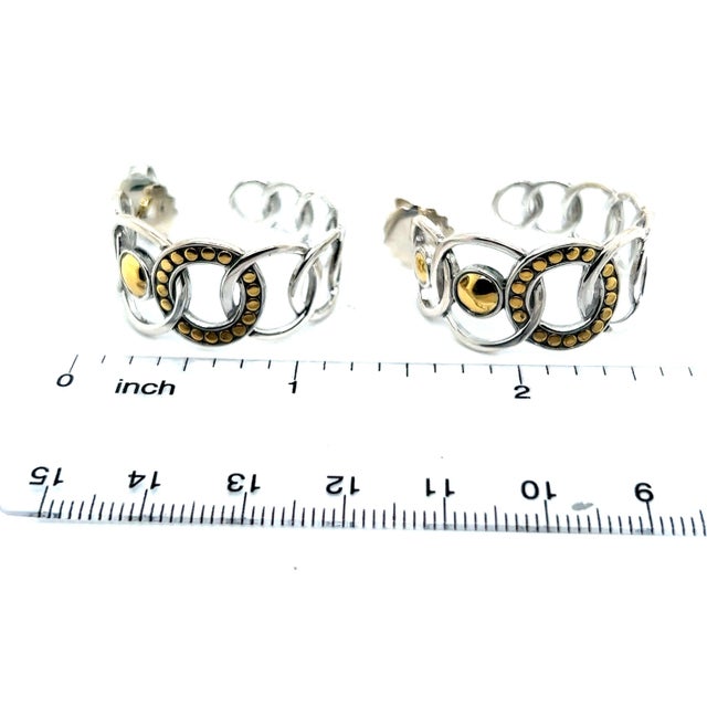 Authentic John Hardy Estate Hoop Earrings 22k Gold + Silver DETAILSStyle: Hoop EarringsWeight: 12.8 GramsMetal: Sterling...