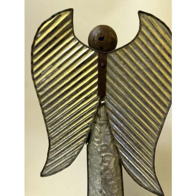 2000 - 2009 Large 21" Brutalist Folk Art Angel Candle Holder Lantern - Hand-Hammered Steel Drum For Sale - Image 5 of 15