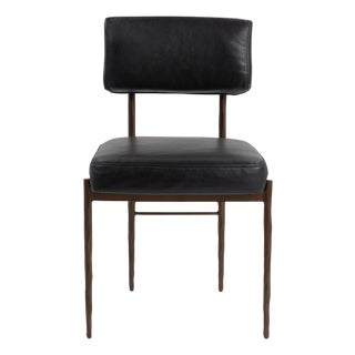 Black Leather & Bronze Modern Dining Chair For Sale