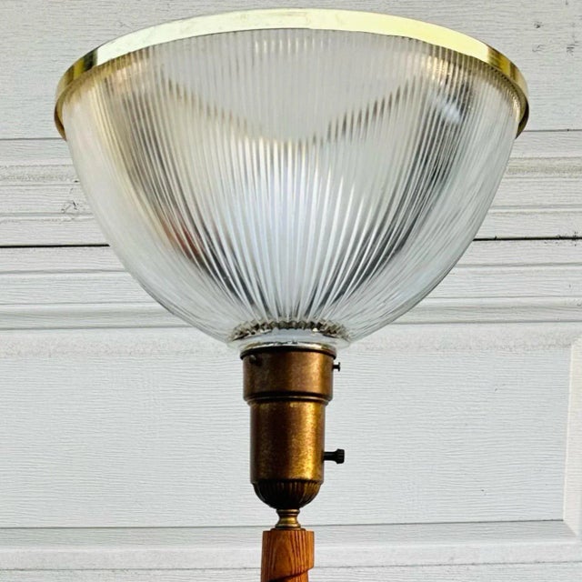 Vintage Art Deco Brass Floor Lamp. Base accented by sculptural wooden swirls. Probably from the 1930’s. Vintage heavy...