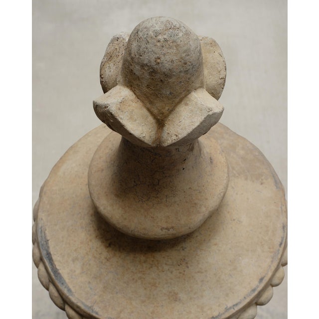 Neoclassical Cast Stone Garden Finial on Pedestal 44 Inch For Sale - Image 10 of 18