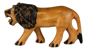 Hand Carved Wood Lion Toy Figure in Orange and Black - Africa 1970s
