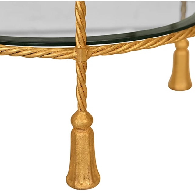 Worlds Away Matthew Izzo Home Siegal Gold Leaf Tassel Side Table With Glass Top For Sale - Image 4 of 6