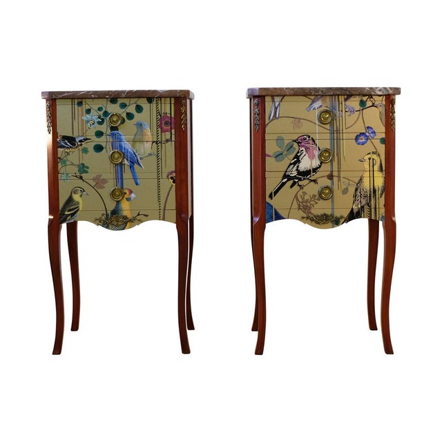 Wood 1950s Pair of Louis XV Style Chest With Gold Christian Lacroix Pattern and Marble Top For Sale - Image 7 of 7