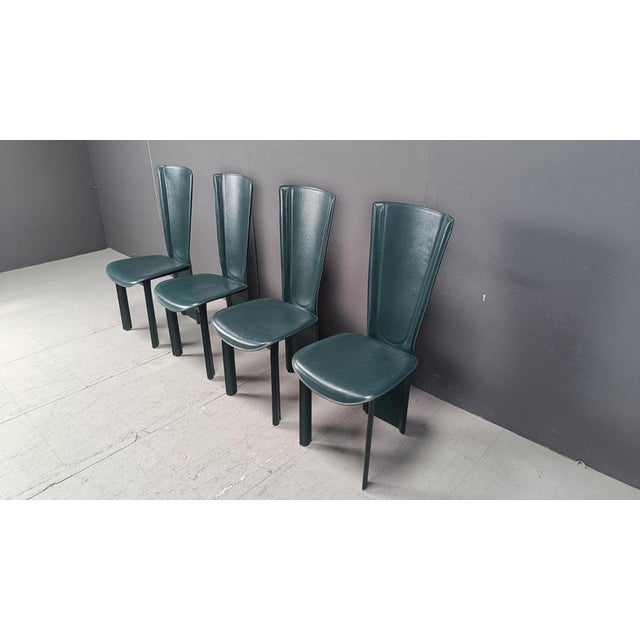 Vintage Green Leather Dining Chairs, 1980s, Set of 4 For Sale - Image 9 of 14