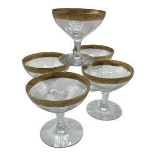 Tiffin Franciscan Champagne/Sherbet Glasses Etched Rambling Rose - Set of 5 For Sale