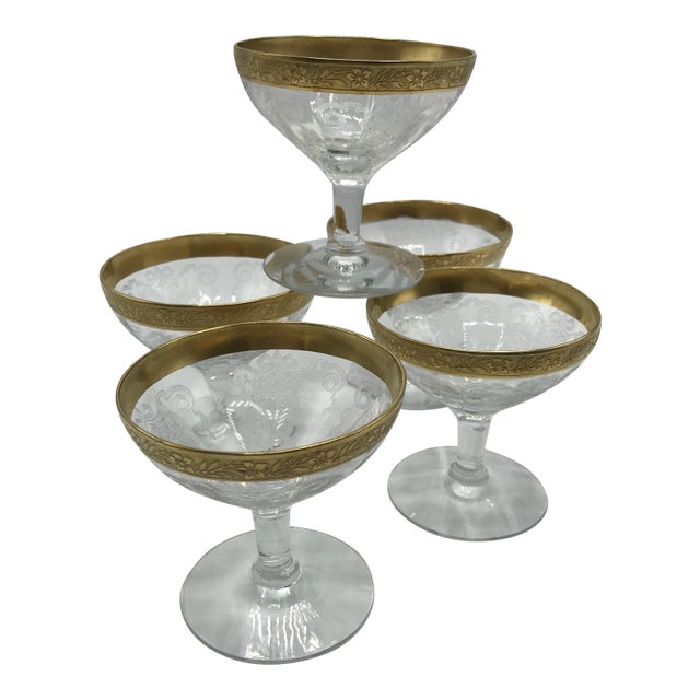 Tiffin Franciscan Champagne/Sherbet Glasses Etched Rambling Rose - Set of 5 For Sale
