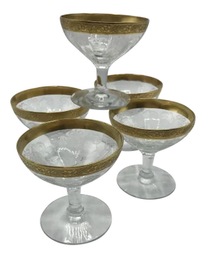 Tiffin Franciscan Champagne/Sherbet Glasses Etched Rambling Rose - Set of 5