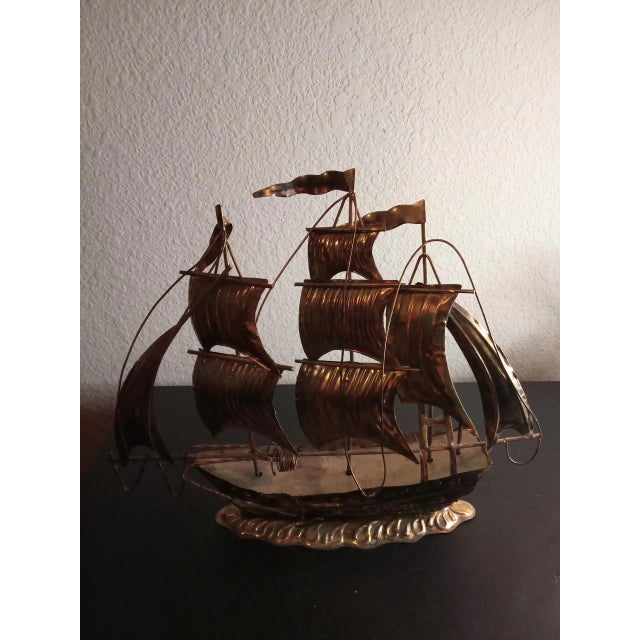 1970s 1970s Hand Carved Brass Ship 3d Model For Sale - Image 5 of 8