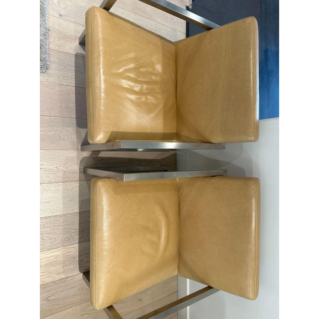 Room & Board Set of Stainless Steel and Leather Accent Chairs For Sale - Image 4 of 7
