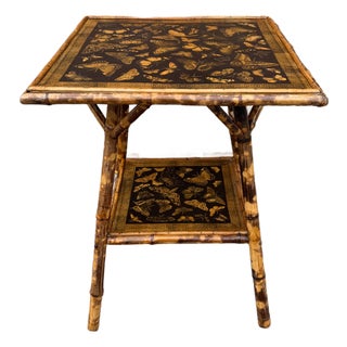 19th Century Decoupage Bamboo Side Table For Sale