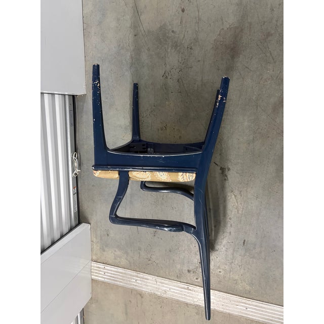Navy Blue Vintage John Stuart Asian Modern Cane Back Armchair For Sale - Image 8 of 12