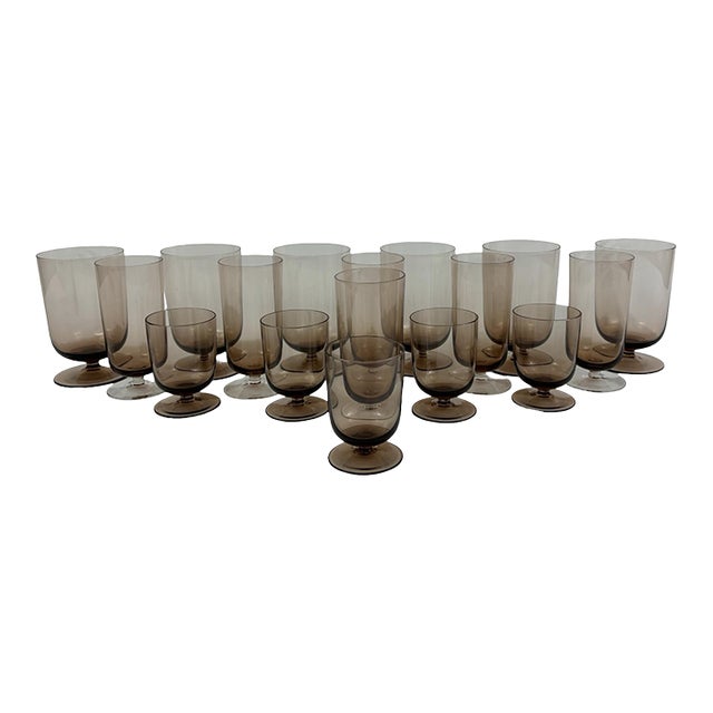 German Theresienthal Catalina Topaz Glassware, Set of 17 For Sale