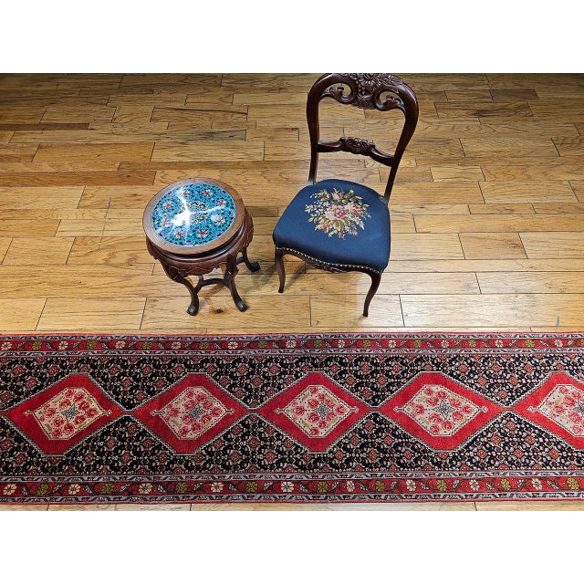 1900 - 1909 Vintage Persian Bidjar Runner, Hand-Knotted Wool, Geometric Pattern, Navy & Red, 3x10 For Sale - Image 5 of 15
