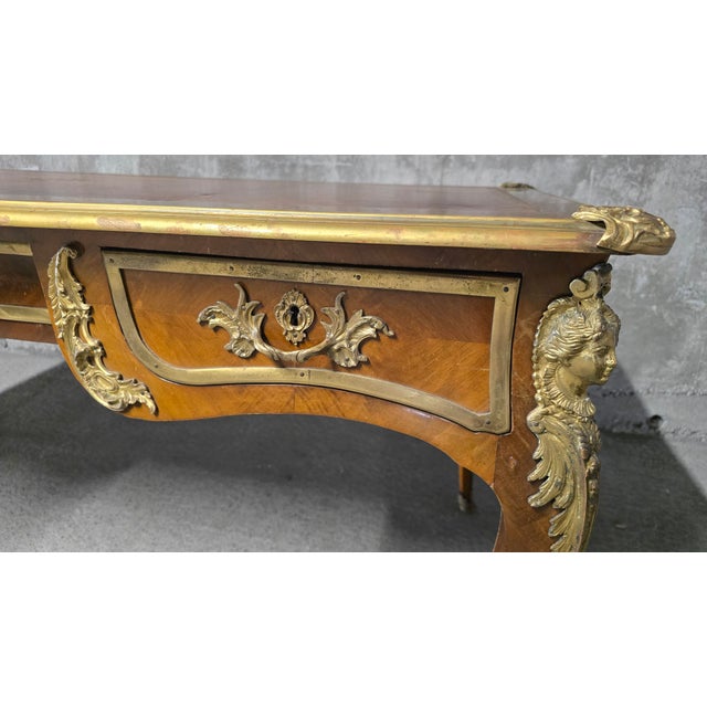 Large Louis XV Style Flat Desk in Mahogany, 1890s For Sale - Image 9 of 18
