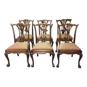 Vintage Dining Chairs, Chippendale Style Chairs, Set of Six