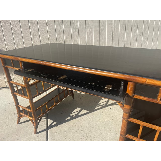 Early 21st Century Baker Furniture Desk or Writing Table With Bamboo Chinoiserie Fretwork For Sale - Image 5 of 14