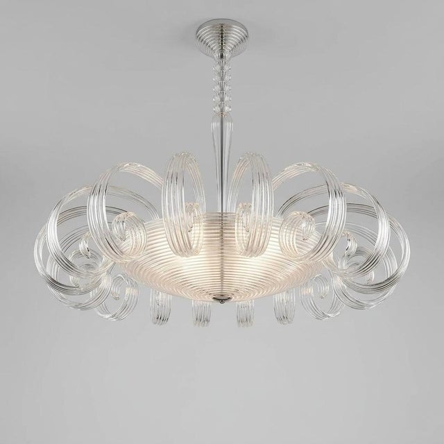 Barovier & Toso Large 1940s Barovier & Toso Murano Chandelier – Pulegoso Glass With Floral Elements For Sale - Image 4 of 6