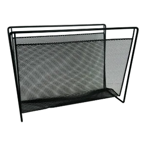 Vintage 1980s Black Metal Mesh Magazine Rack