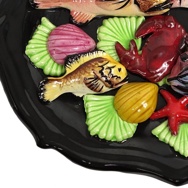 Mid-Century Modern Oval Majolica Wall Plate with Sea Creatures from Vallauris, 1960s For Sale - Image 8 of 13