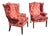 Pair of Late 20th Century Custom Upholstered Wingback Armchairs in Red and Ivory Floral Cut Velvet For Sale