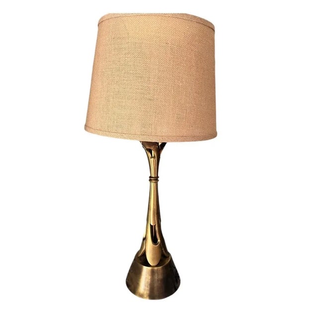 Metal Rare Vintage Mid Century Modern Atomic Brass Lamp Hollywood Regency Gold Brutalist For Sale - Image 7 of 12